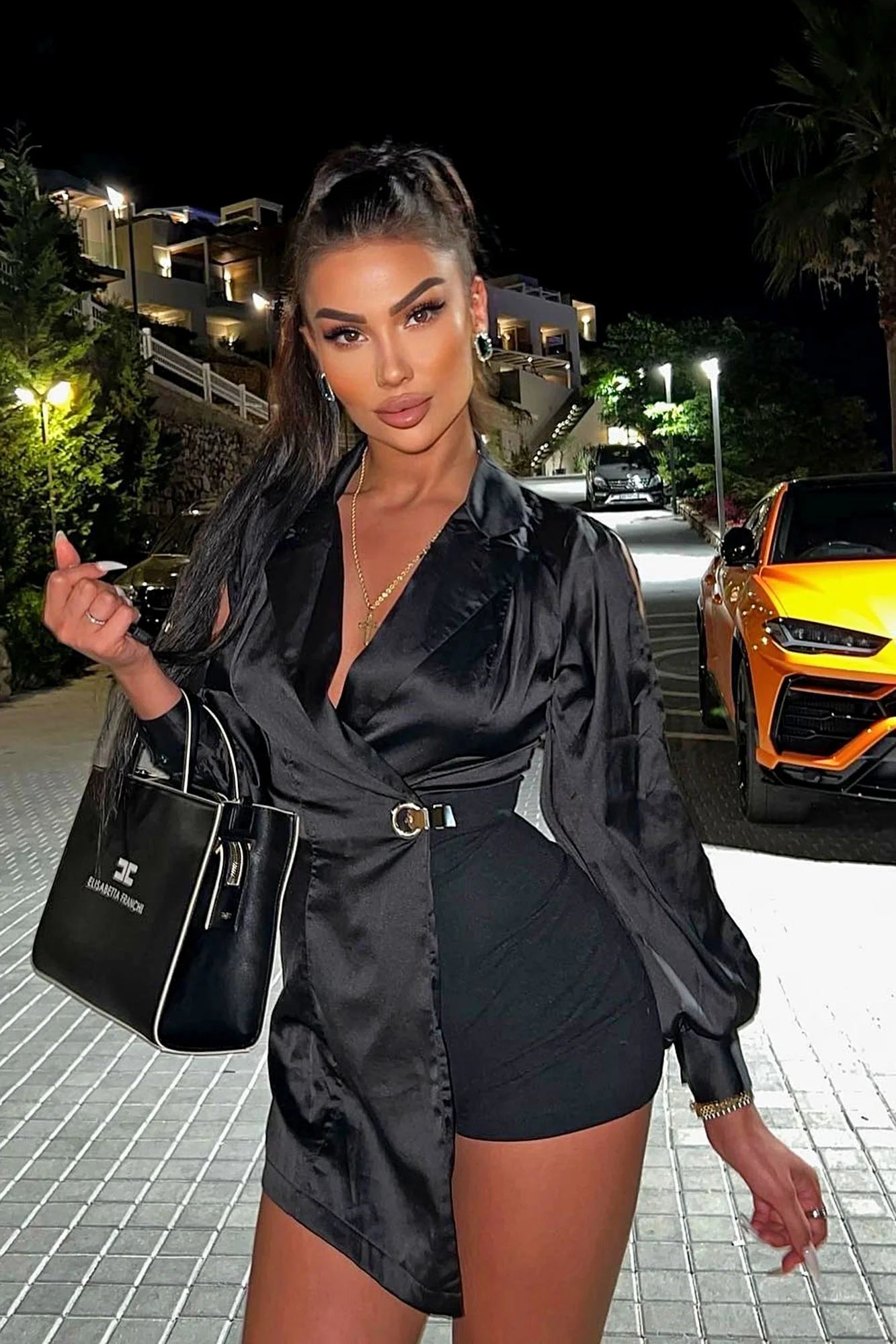 Black Satin Sleeve Blazer Romper (new)