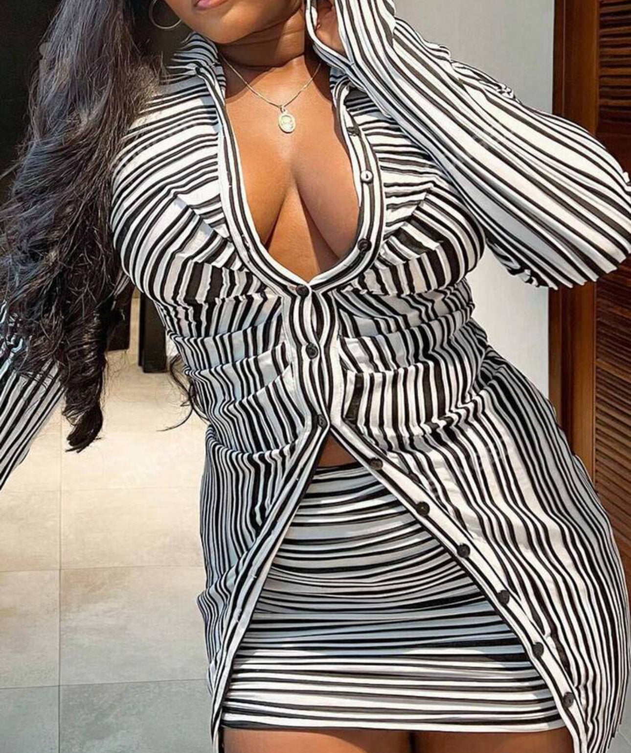 Stripped 2-Piece Skirt Set