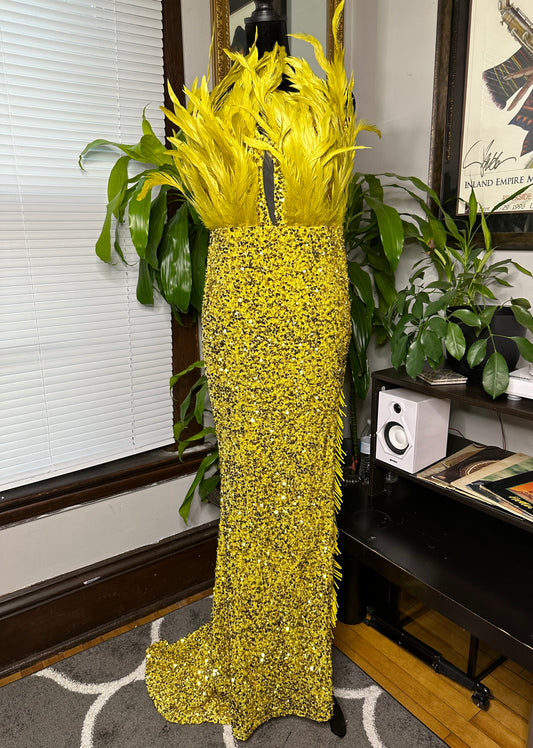 Feather Sequin Maxi Dress