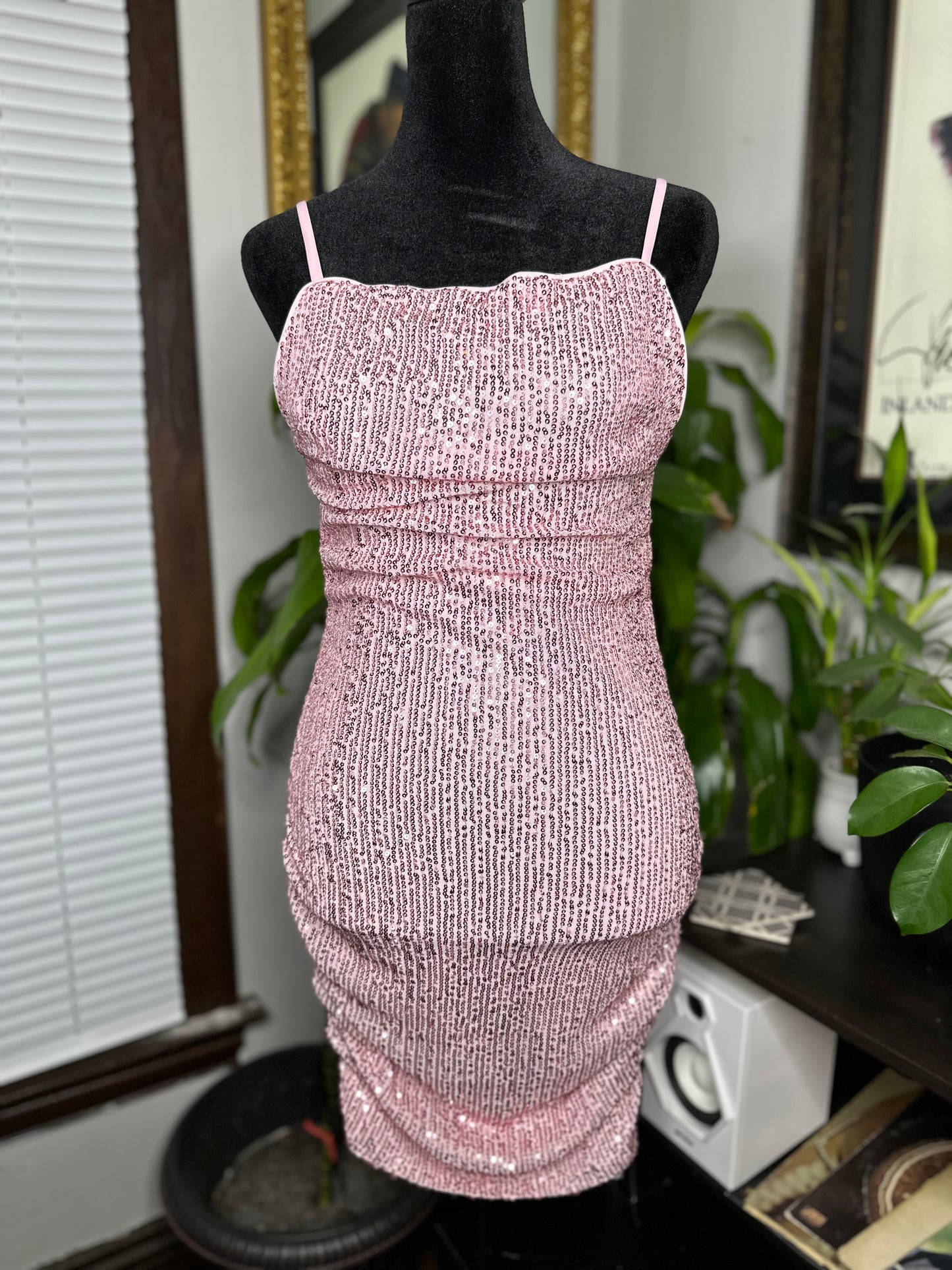 Pink Sequin Mini Dress