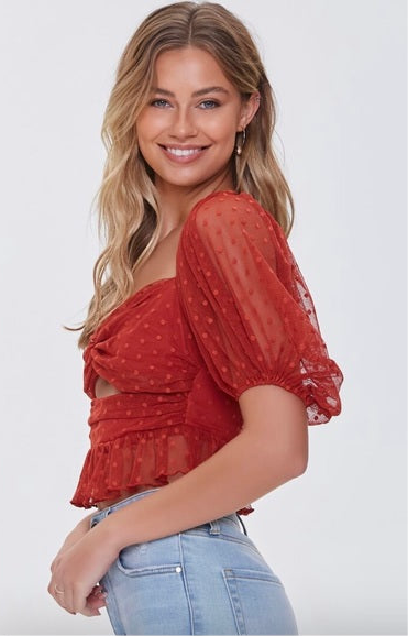 Lace Polka Dot Puff Sleeve Top