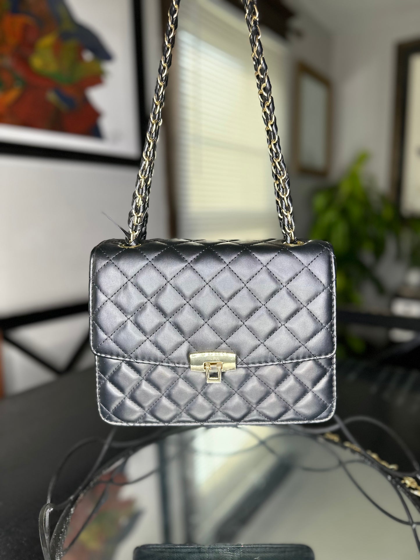 Black Quilted Pocket Crossbody Bag (new)