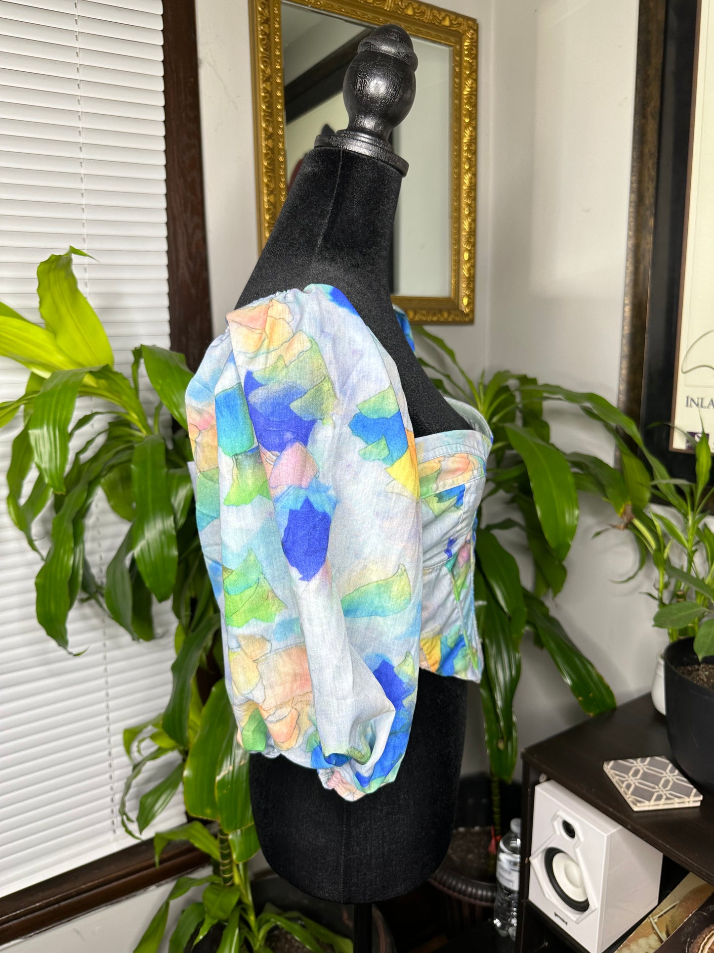 Watercolor Corset Puffed Sleeve Top