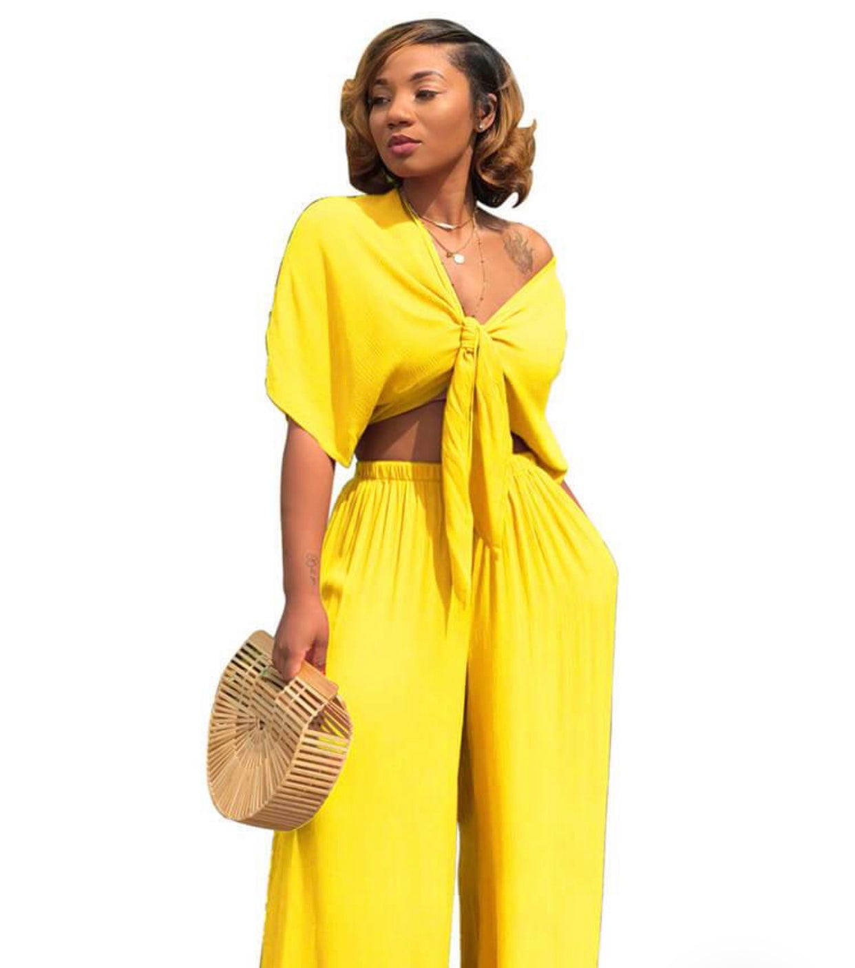 Sunshine 2-Piece Crop Top Pant Set