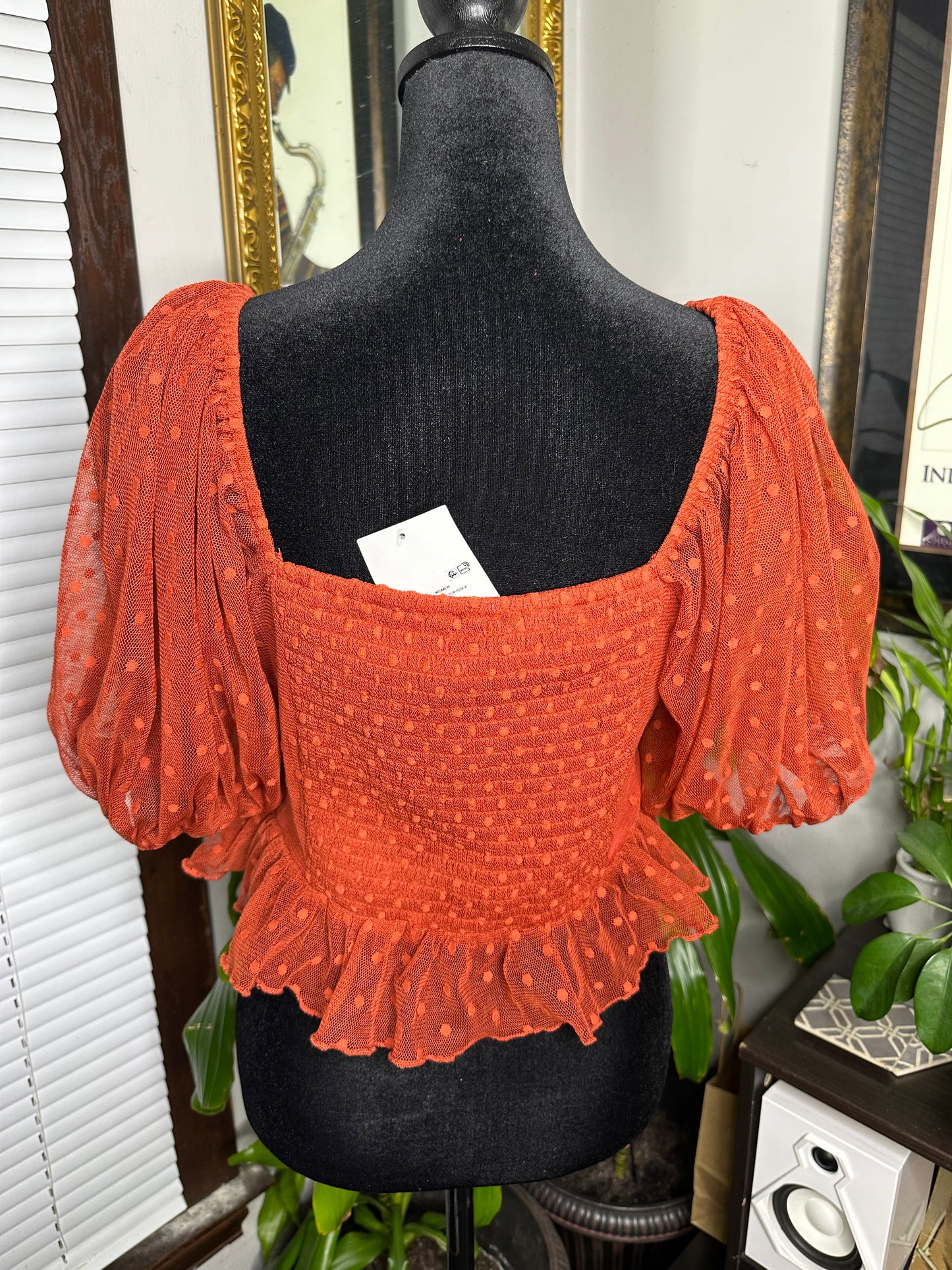 Lace Polka Dot Puff Sleeve Top