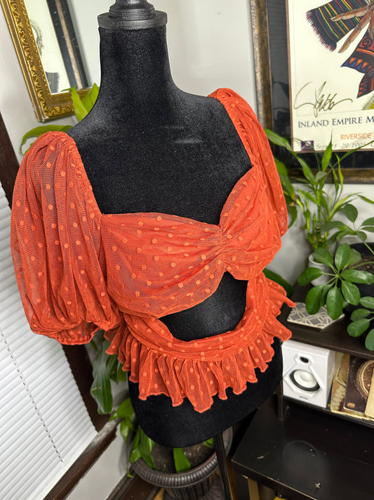 Lace Polka Dot Puff Sleeve Top