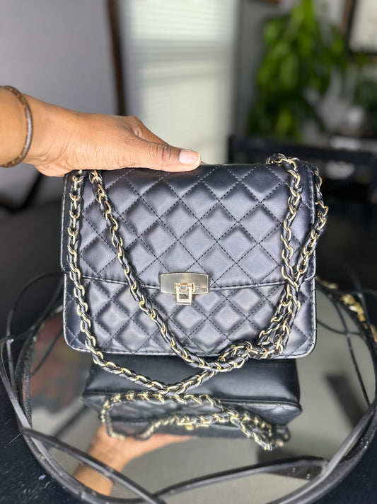 Black Quilted Pocket Crossbody Bag (new)