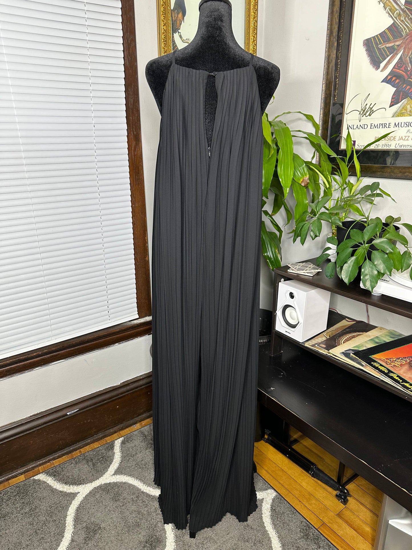 Halter Neck Pleated Sleeveless Wide Leg Long Romper Pants- Belt Not Included