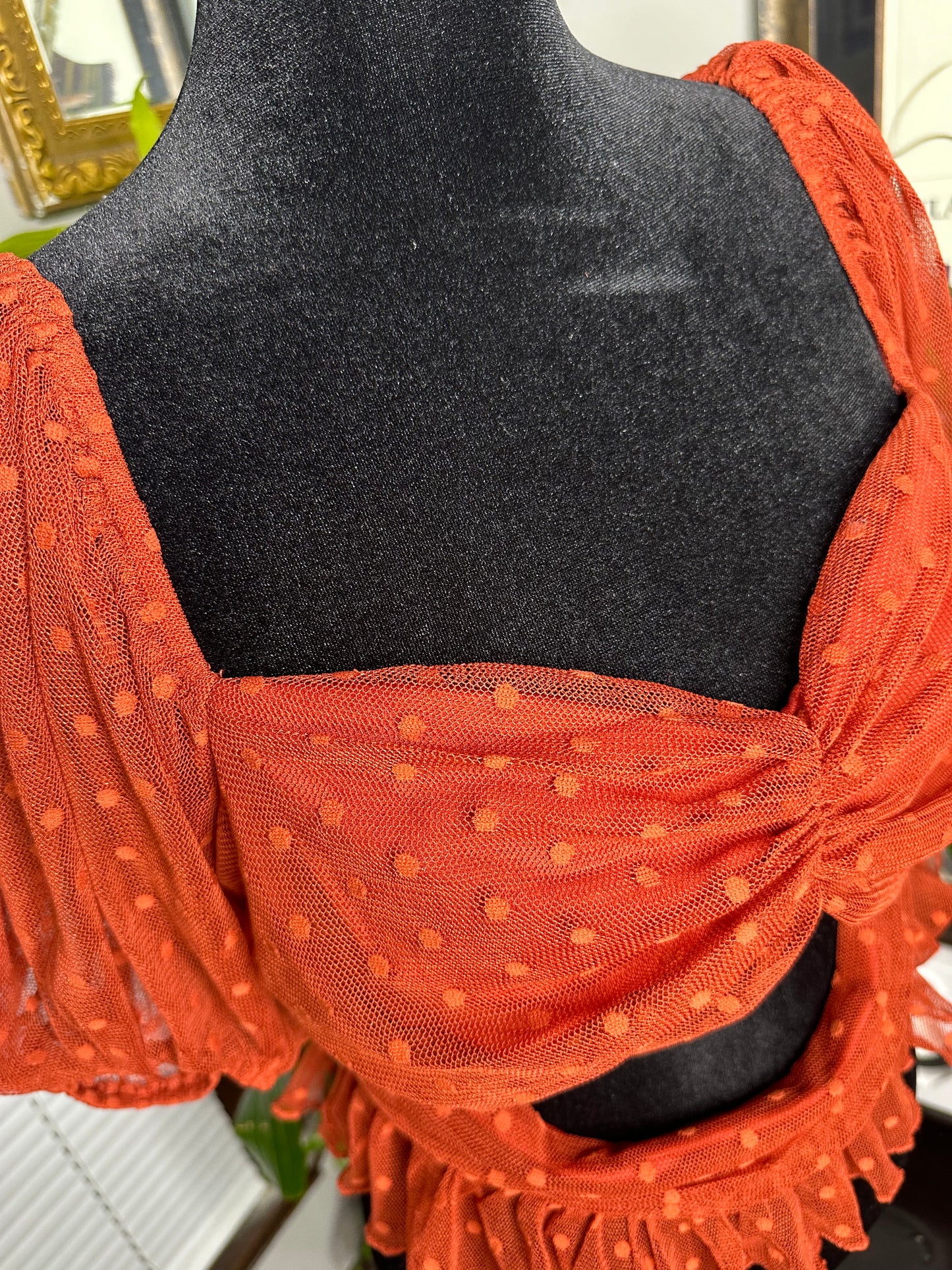 Lace Polka Dot Puff Sleeve Top