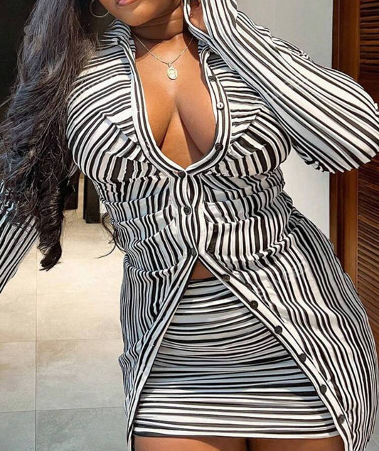 Stripped 2-Piece Skirt Set