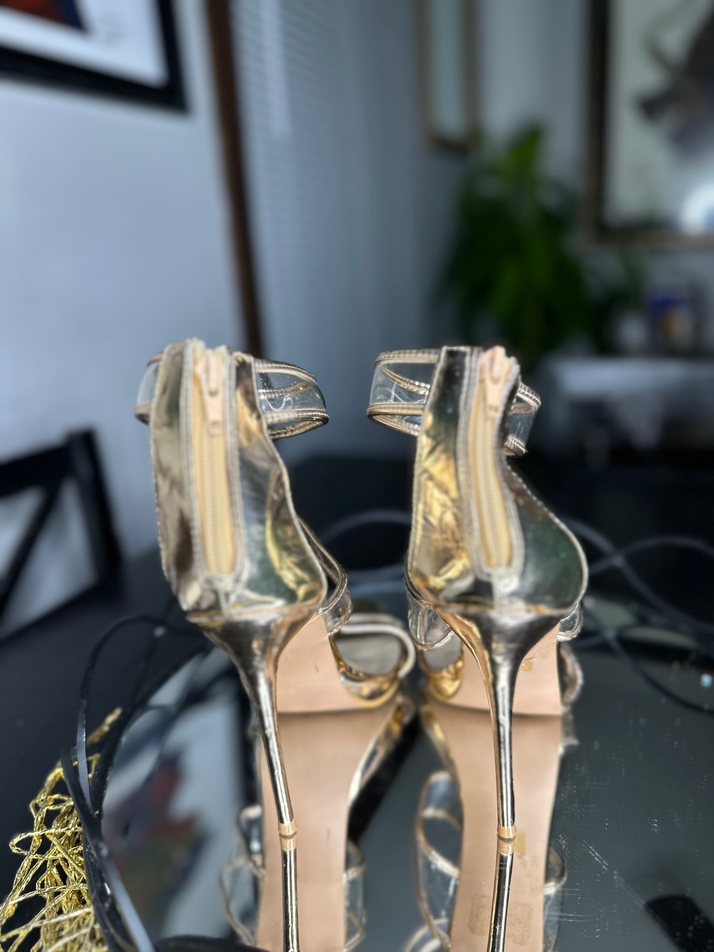 Metallic Gold Strap Zip Back Heels