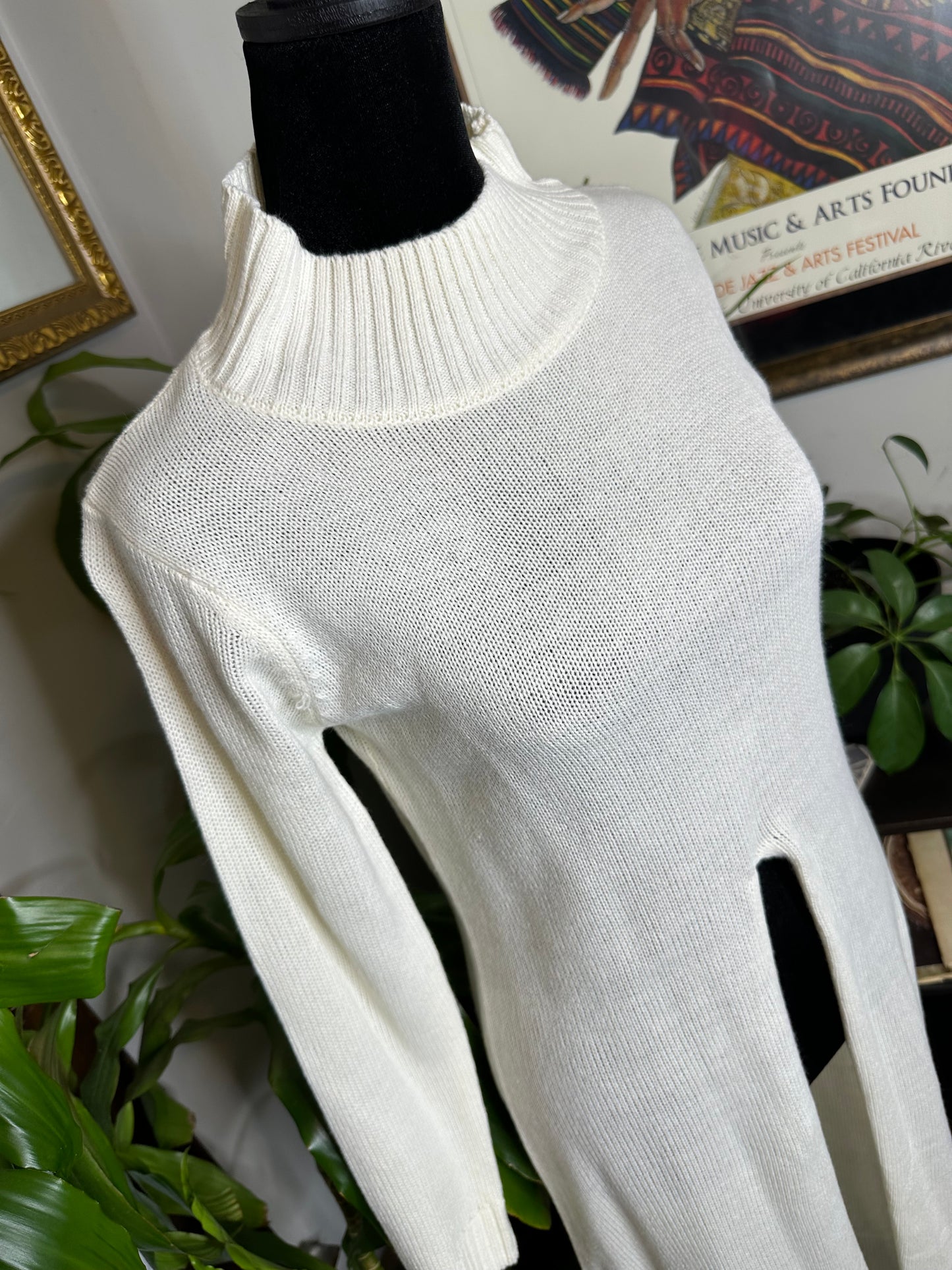 Mock Neck Split Hem Mid Length Sweater