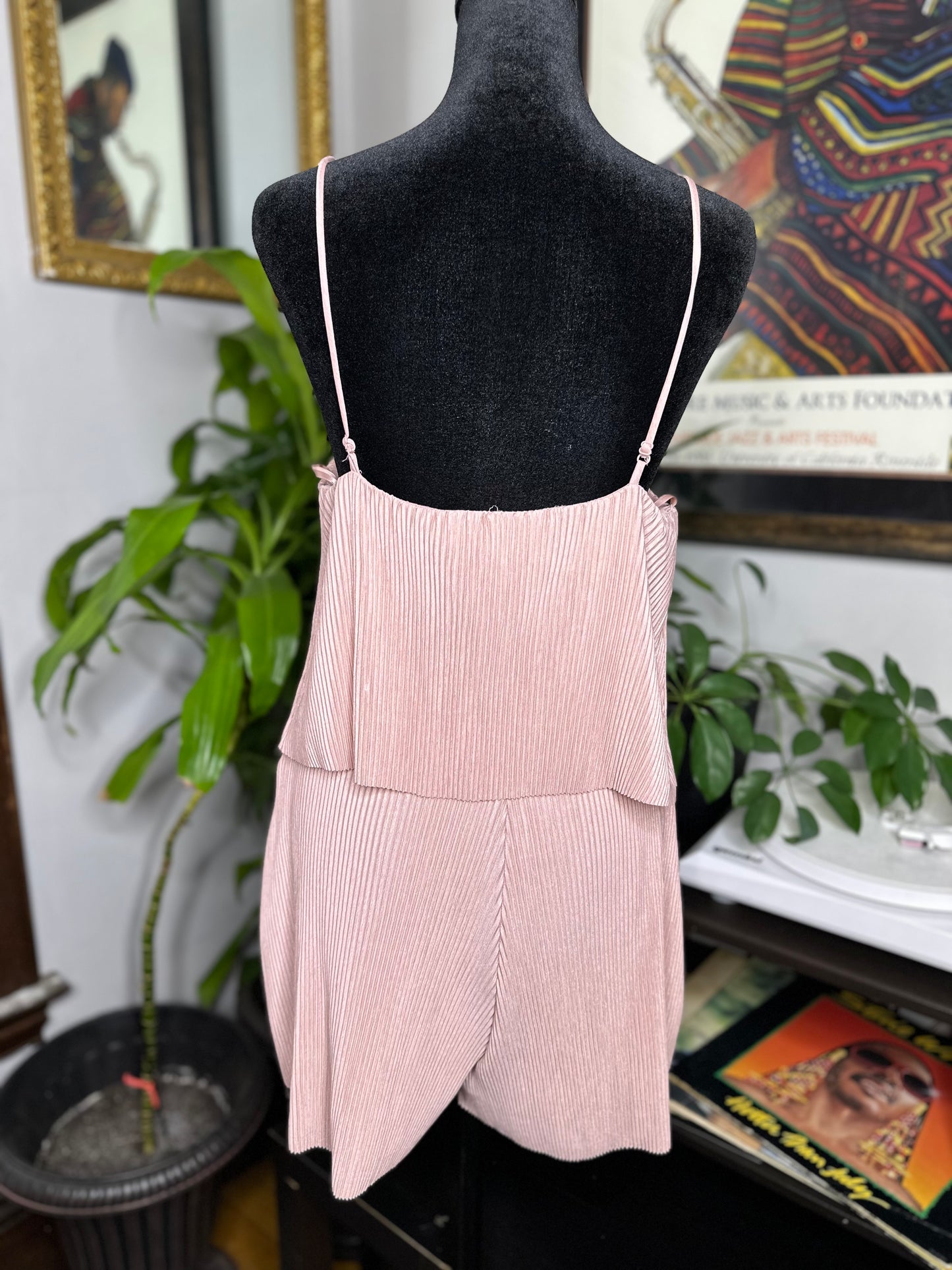 Rose Pleated Overlay Romper