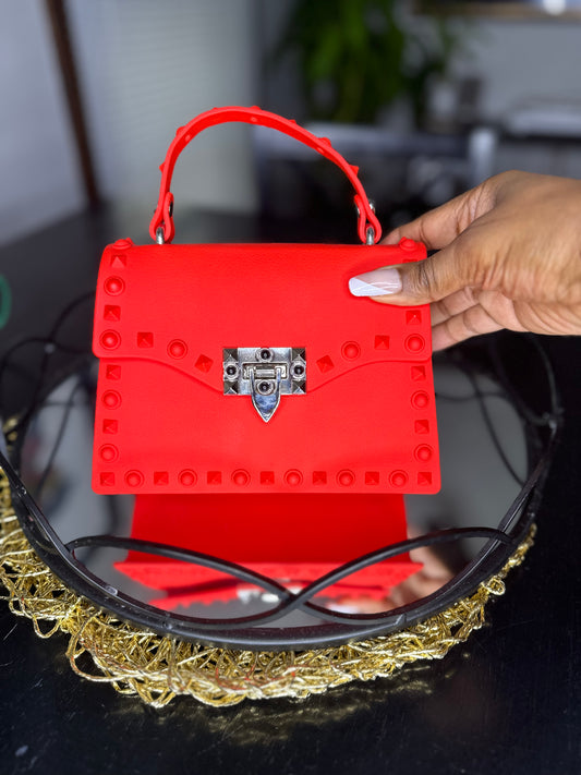 First Red Studded Jelly Mini Crossbody Bag