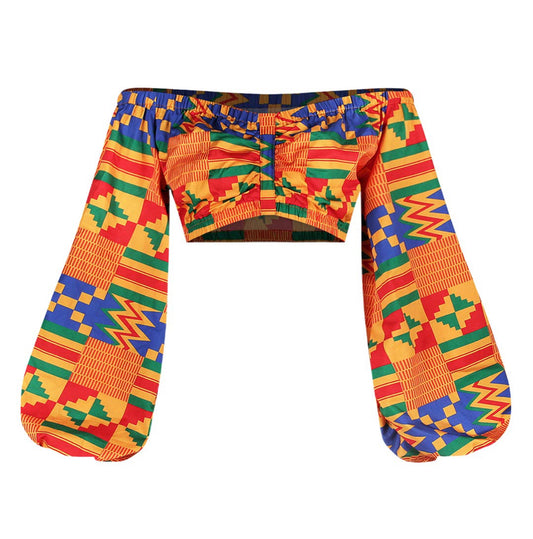 African Off Shoulder Crop Top