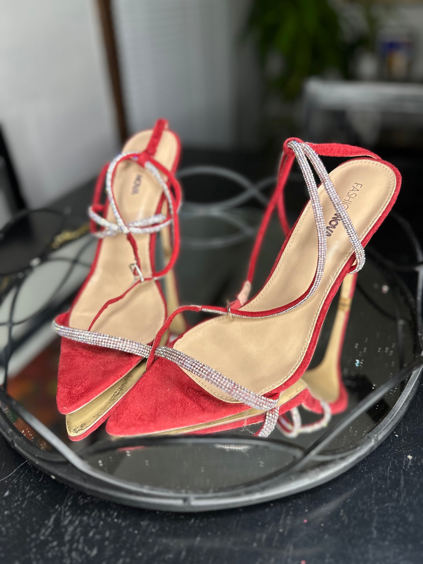 Red Velvet Rhinestone Heels