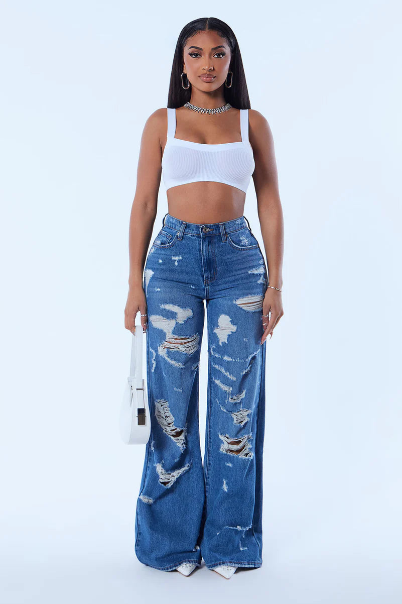 Super Destroyed Wide Leg Jeans