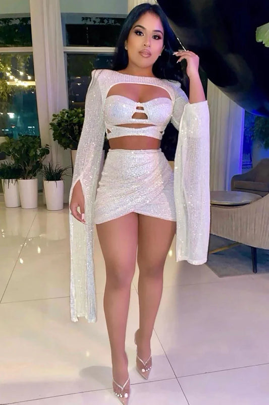 White Sequin Skirt Set (new)