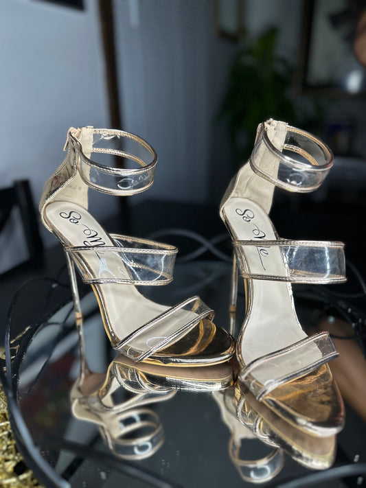 Metallic Gold Strap Zip Back Heels