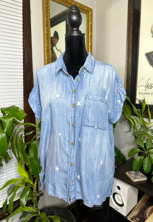 Distressed Star Denim Button Shirt