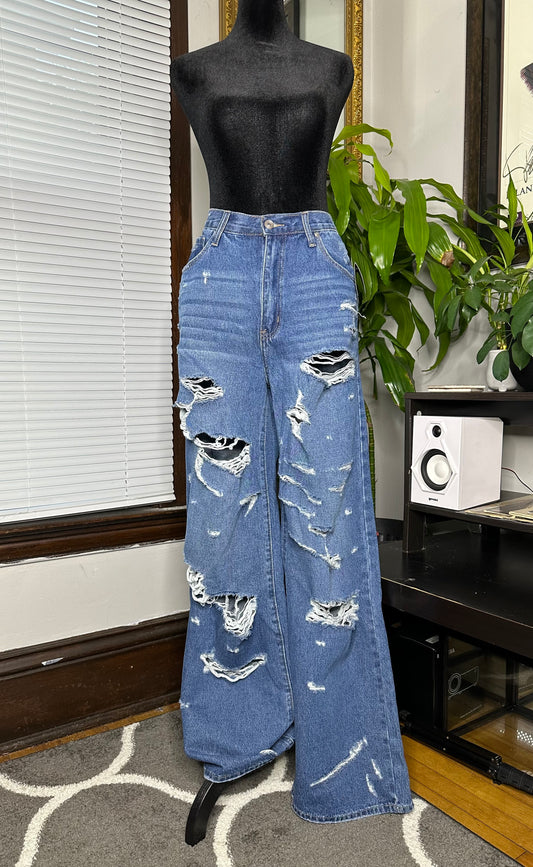 Super Destroyed Wide Leg Jeans