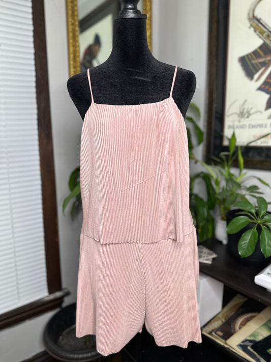 Rose Pleated Overlay Romper