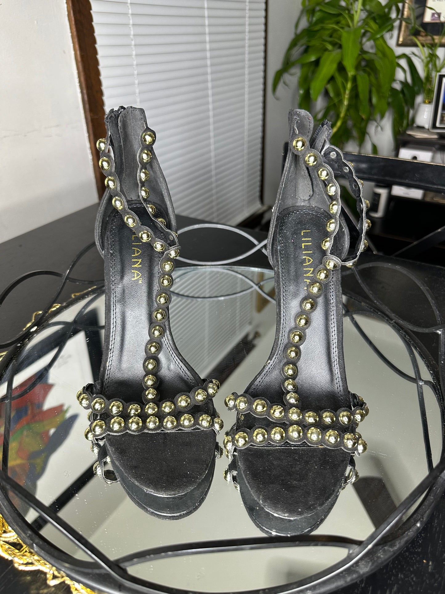 Black Gold Studded Heeled Sandals