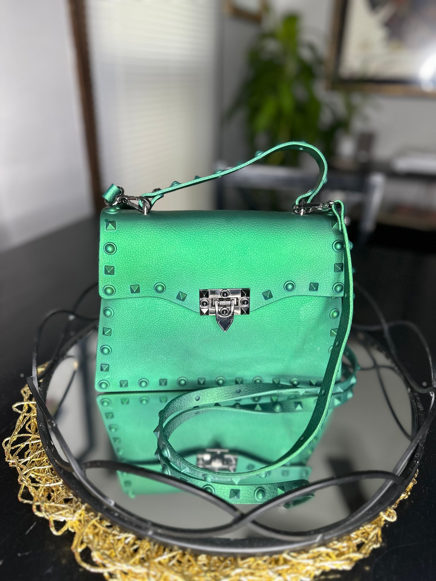 Emerald Studded Jelly Crossbody Bag