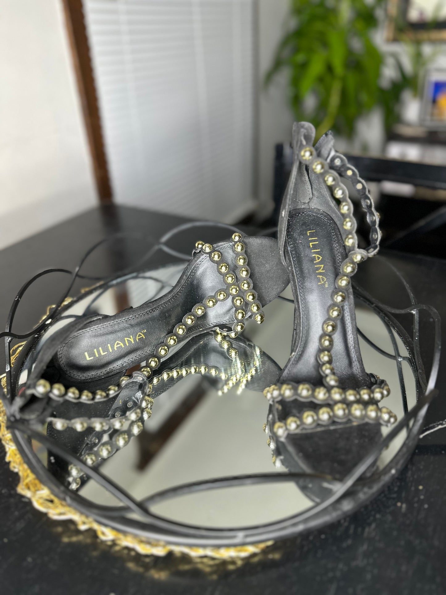 Black Gold Studded Heeled Sandals